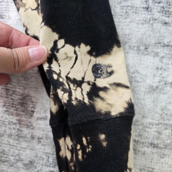 Champion Shirt Womens Large Black Tan Tie Dye Long Sleeve Crewneck Grunge Bleach - Picture 3 of 9